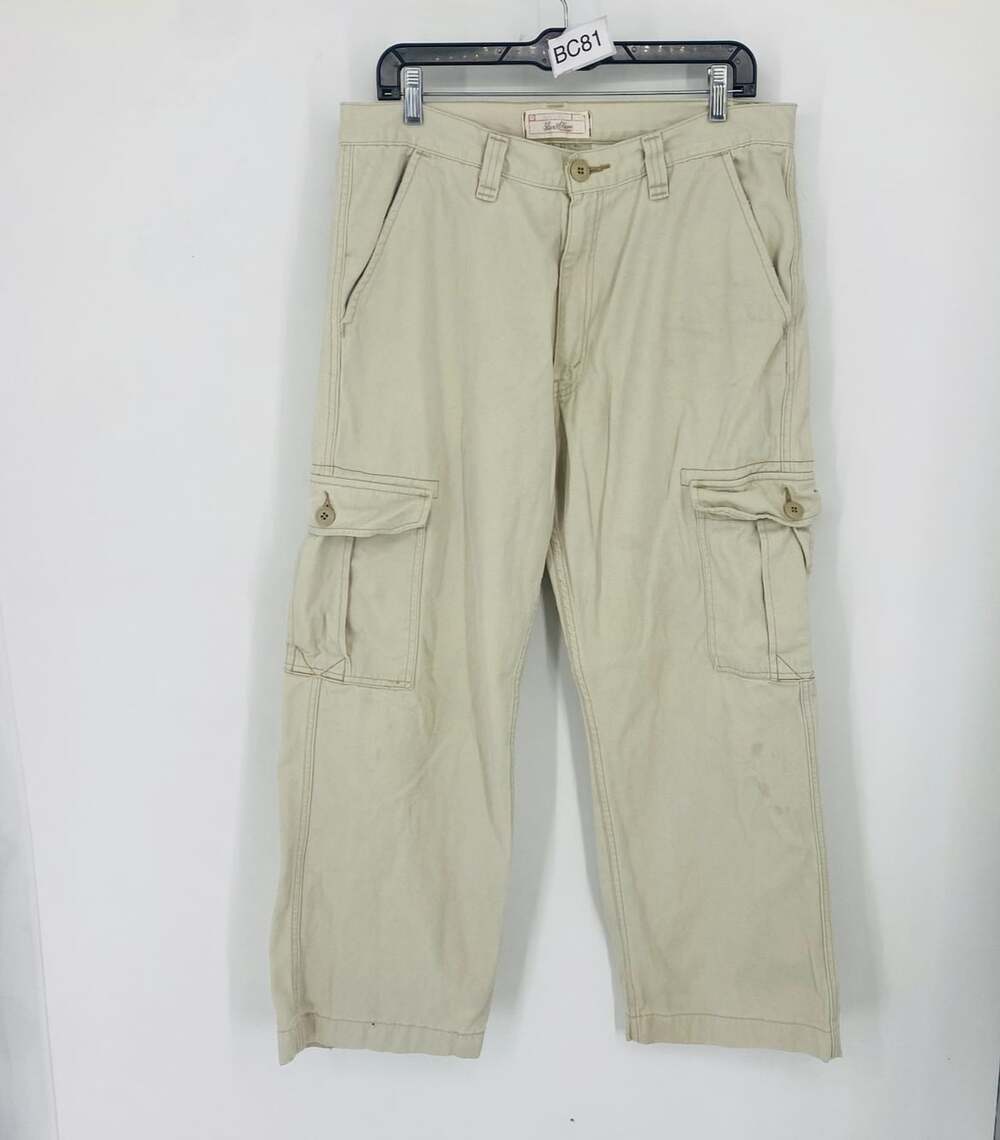 Vintage Levi's Cargo Pants Mens 34x30 Off White 100% Cotton Y2K Utility Workwear